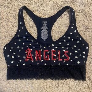 PINK Victoria's Secret Black Sports Bralette with Red Angels Lettering